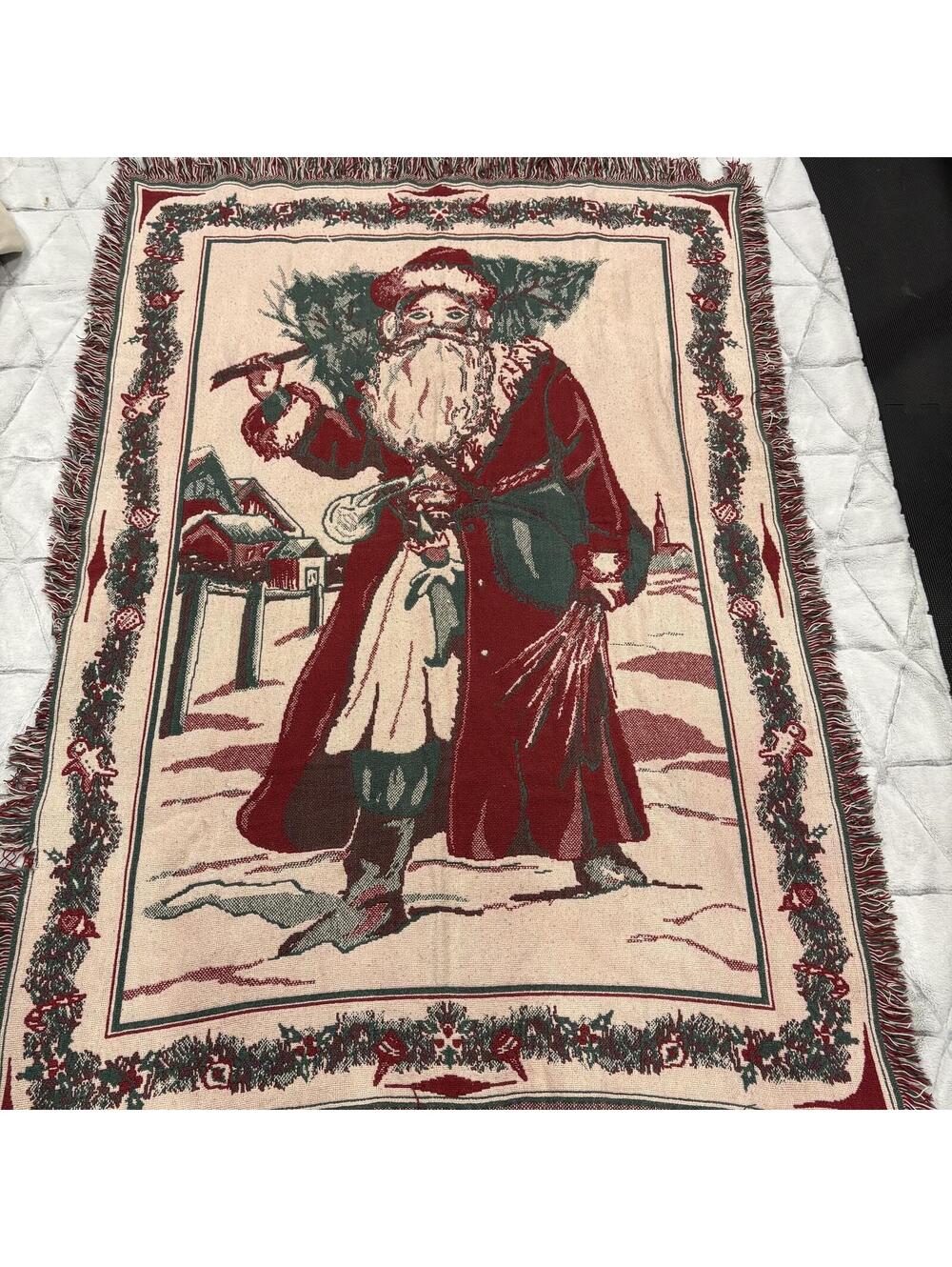Vintage Santa Claus Holiday Tapestry Throw Blanket Christmas Decor 59x44